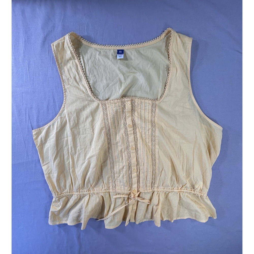 Old Navy Yellow Lace Sleeveless Top‎ Women's XXL Tall Tie At Waist Peplum